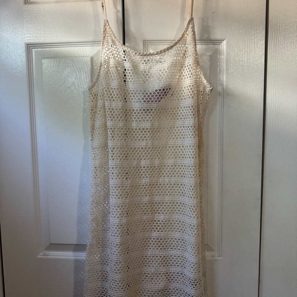 Cream Crochet Sleeveless Cover up dresse